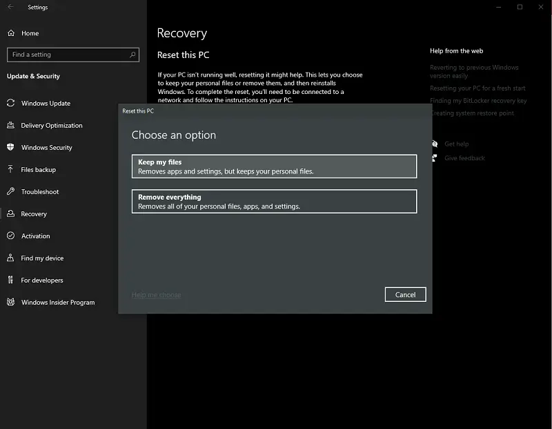 Reset lại toàn bộ máy tính